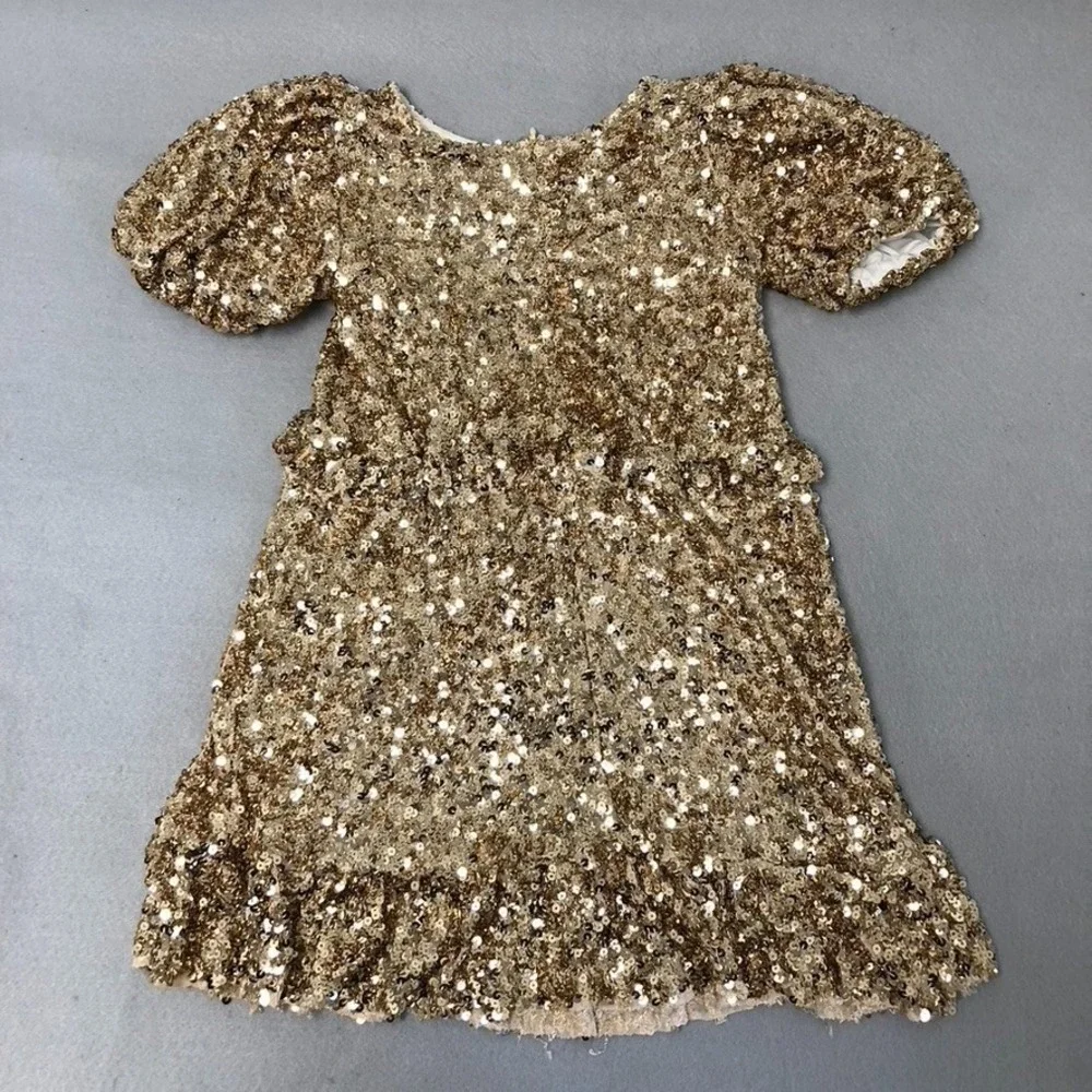 Mia Joy Sequin Dress Girls 6 Gold Short Sleeve Party Wedding Holiday Formal
